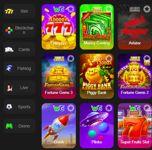Main screen of 10sbet game page for PK players - 4